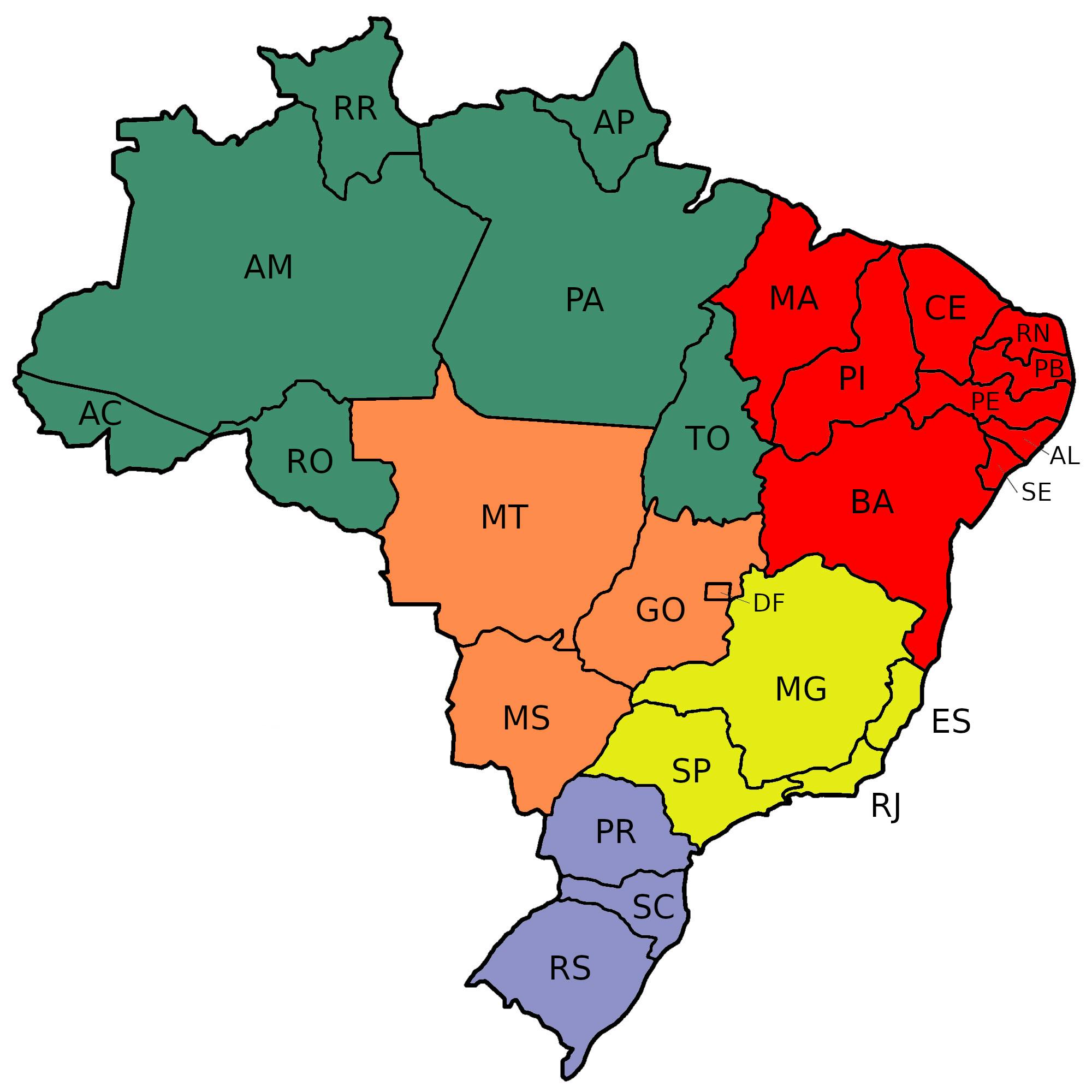 Que cor têm o mapa do Brasil?